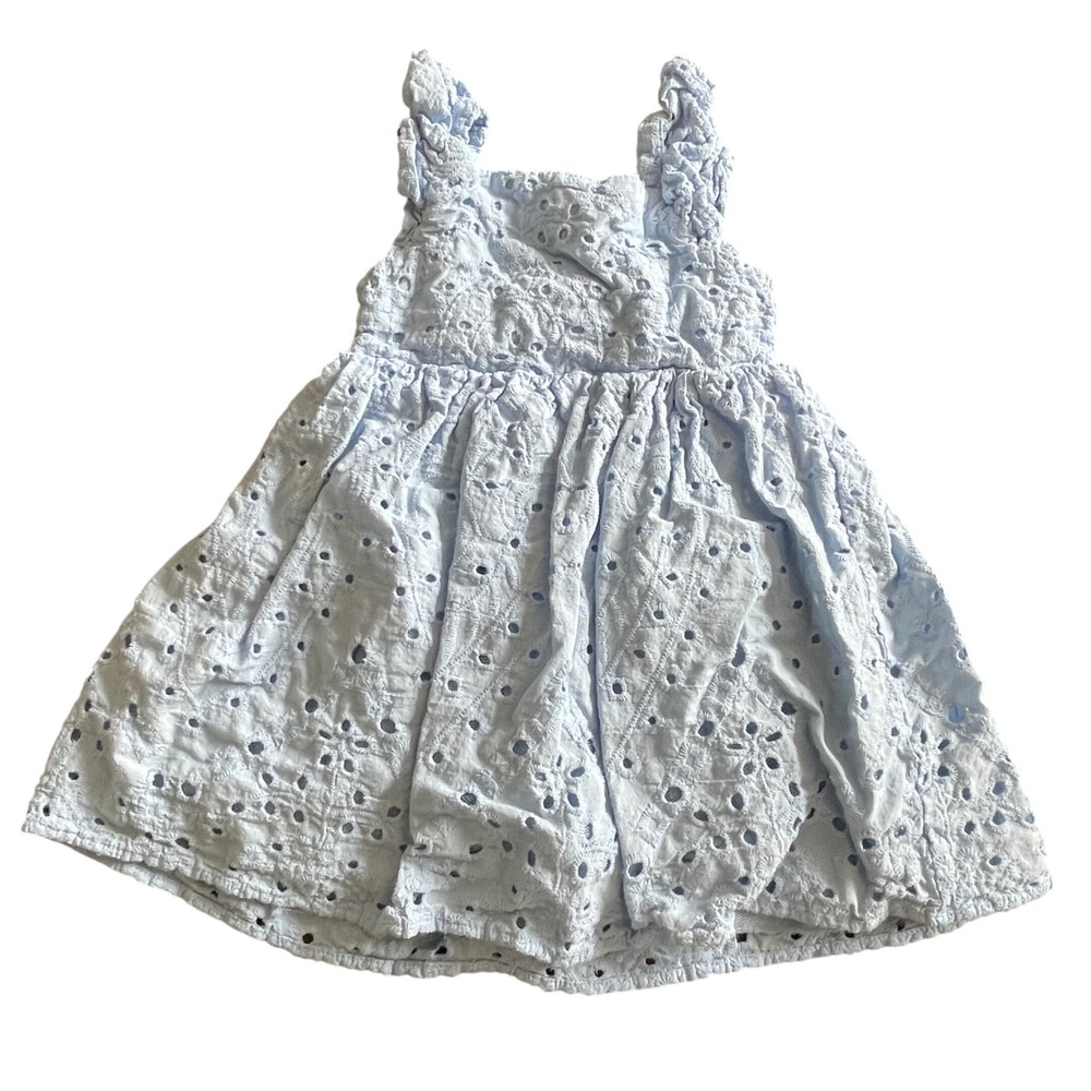 Blueberry Boulevard Girls 2T Light Blue Eyelet‎ Cotton Dress Ruffle Bow BBSIH21